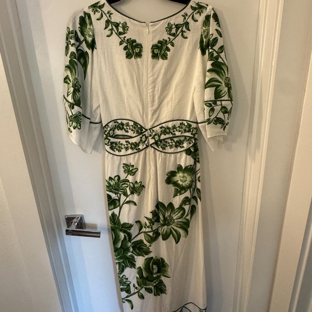 Farm Rio Off-White Green Floral Cascade Midi Dress - Picture 7 of 7